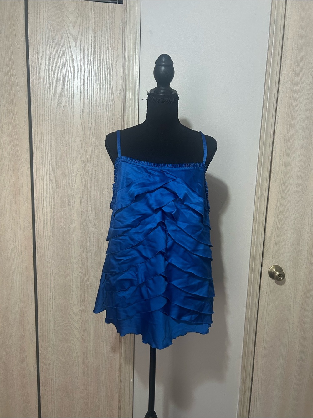 Mixit Royal Blue Ruffle Satin Tank Top